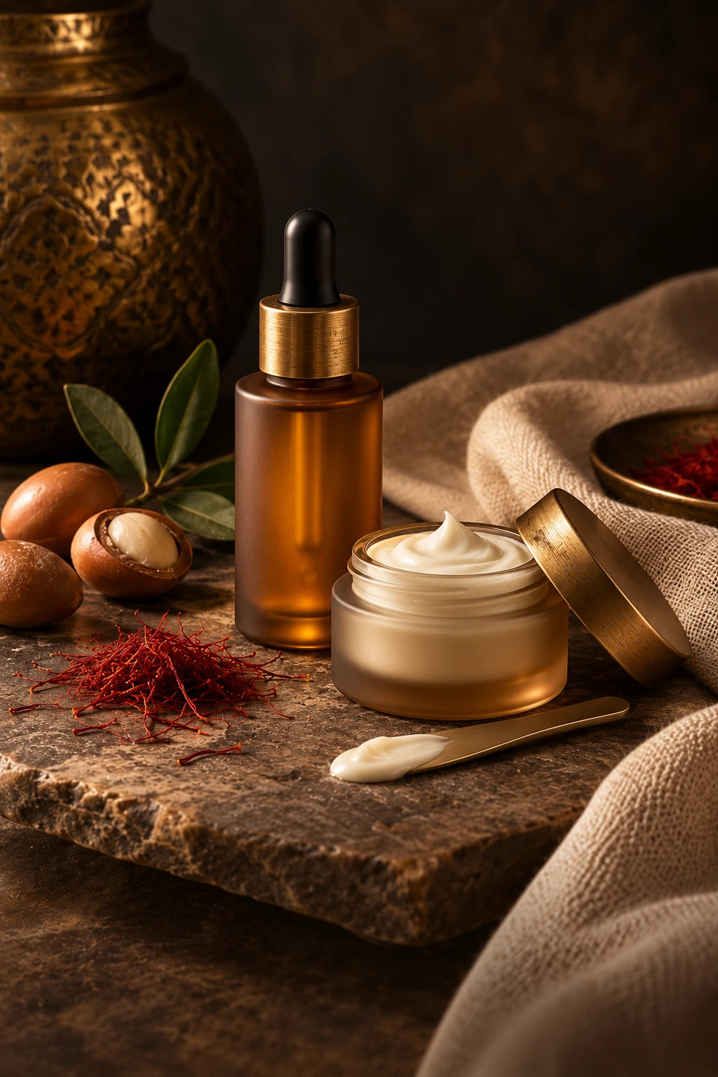 Unbranded argan oil and botanical cream with saffron threads